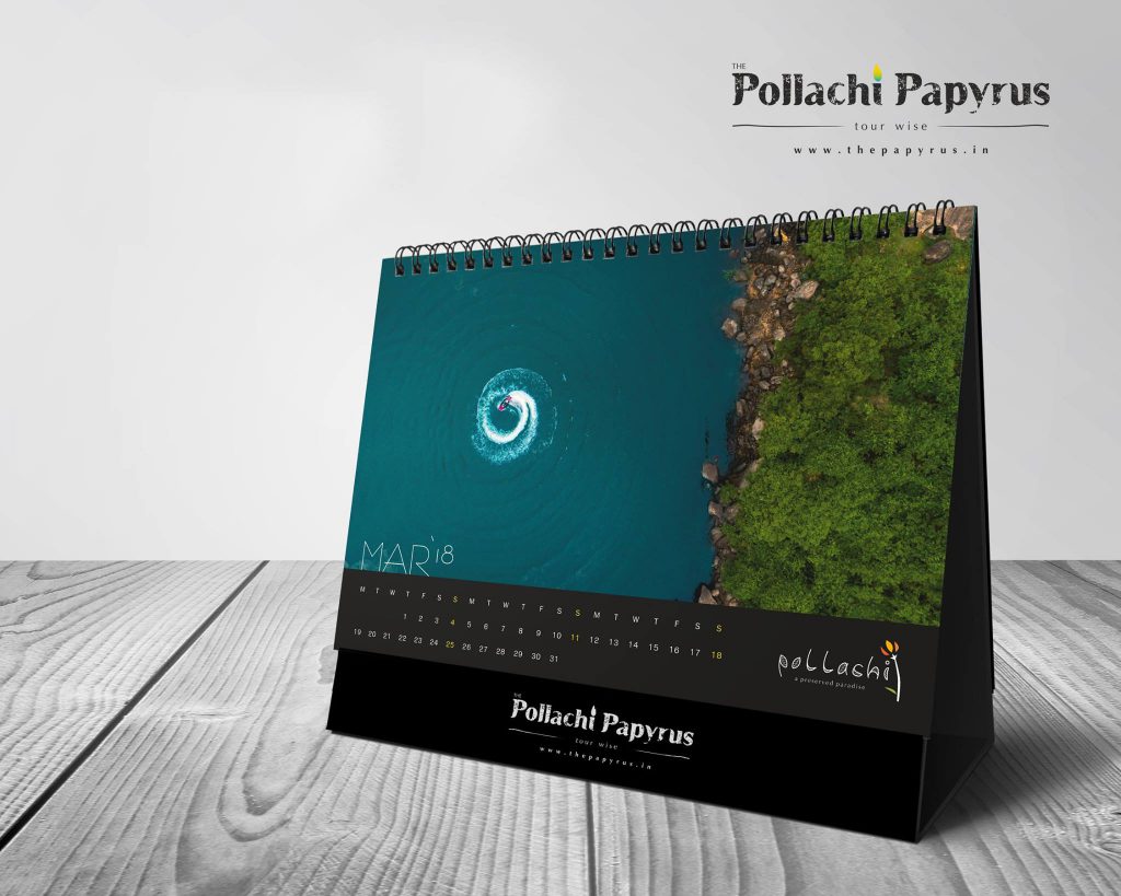 Pollachi Desktop Calendars, yearly calendars, calendar 2018, pollachi, pollachi papyrus, drone photography, drone, aerial photography, landscape, coconut farms, valparai, anamalais, anamalai tiger reserve, sethumadai, aliyar, topslip, chinnar, thirumoorthy dam, kayak, canoe, camp splendour