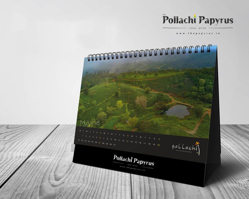 Pollachi Desktop Calendars, yearly calendars, calendar 2018, pollachi, pollachi papyrus, drone photography, drone, aerial photography, landscape, coconut farms, valparai, anamalais, anamalai tiger reserve, sethumadai, aliyar, topslip, chinnar, thirumoorthy dam, kayak, canoe, camp splendour