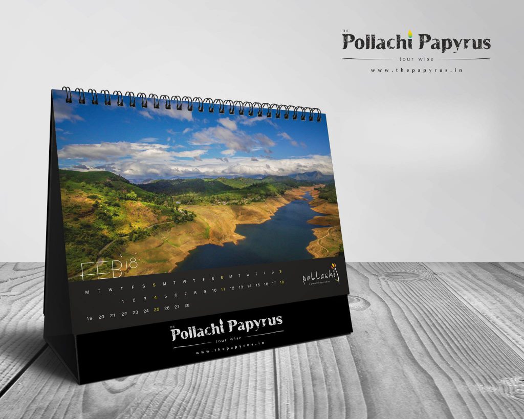 Pollachi Desktop Calendars, yearly calendars, calendar 2018, pollachi, pollachi papyrus, drone photography, drone, aerial photography, landscape, coconut farms, valparai, anamalais, anamalai tiger reserve, sethumadai, aliyar, topslip, chinnar, thirumoorthy dam, kayak, canoe, camp splendour